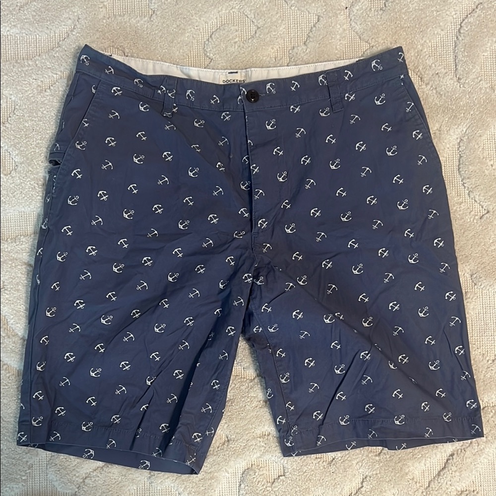 USED Dockers Navy Anchor Print Shorts Waist 34